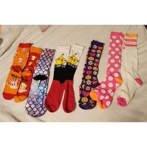 Funny socks knee high teenage girls pokemon emojis popcorn mermaid lot of 6 pair